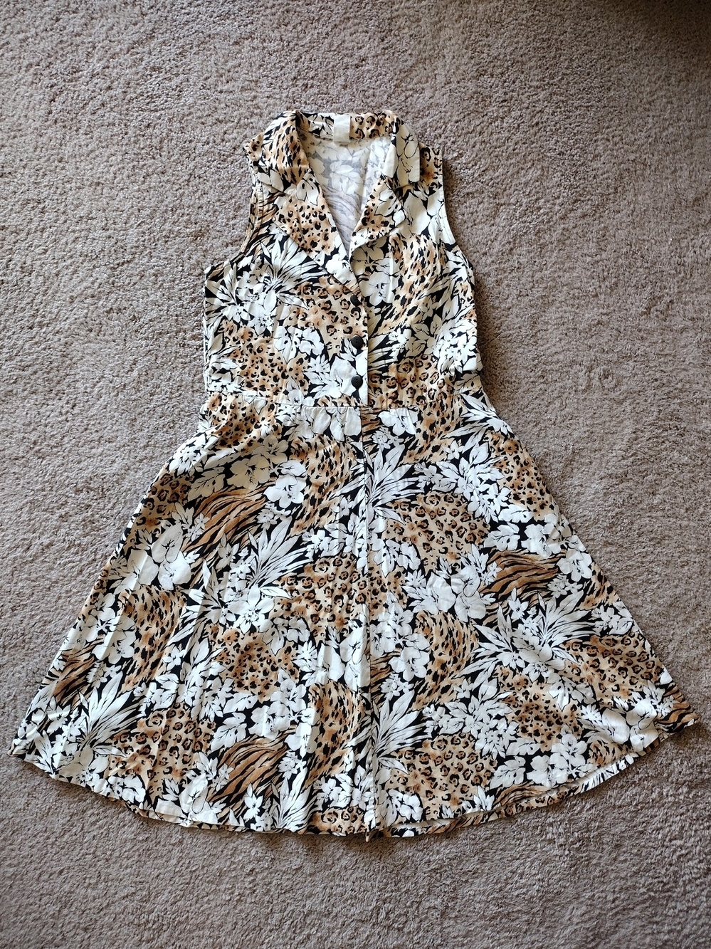 Vintage 90s Style My Way Sleeveless Animal Floral Print Shirt Dress